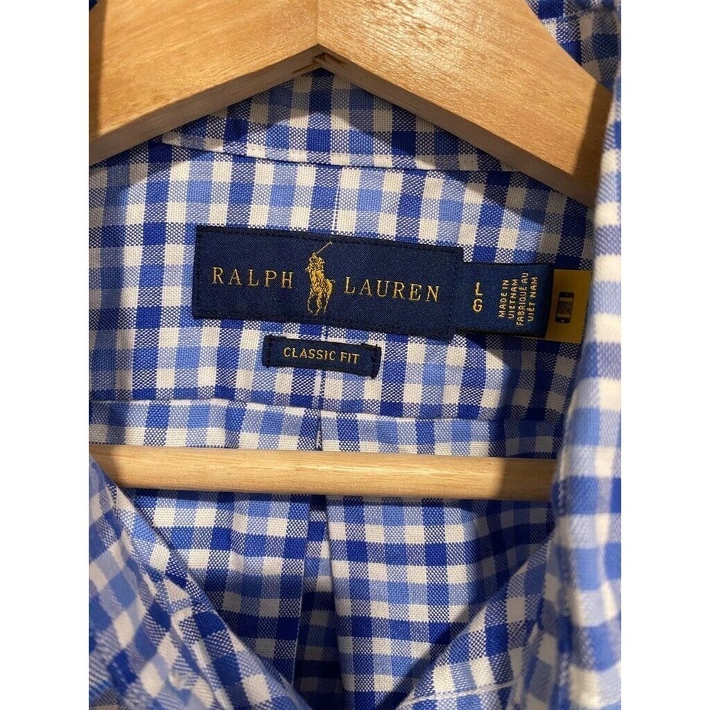 Ralph Lauren - Classic Fit men's blue checkers button up shirt size Large